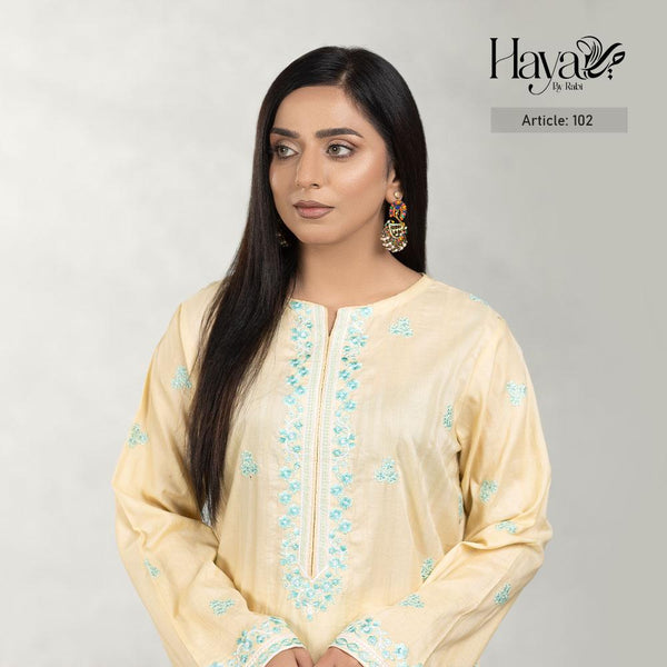 Light Yellow Kurti Green Embroidery