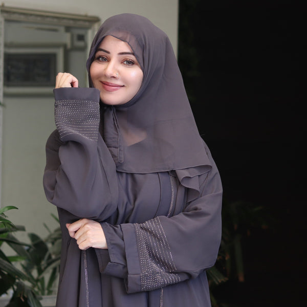 Fancy Grey Abaya with DMC Work | Haya by Rabi